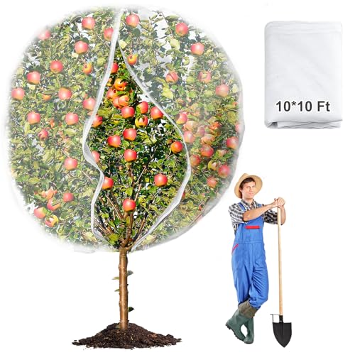 10 x 10ft Extra Large Fruits Tree Netting, Garden Mesh Insect Tree Cover with Zipper Drawstring Bird Barrier Net Plant Bag Blueberry Bushes Protection Plant Cover for Prevent Animals Deer Squirrel Bug - size: 10×10Ft/ 1pcs/ zipper