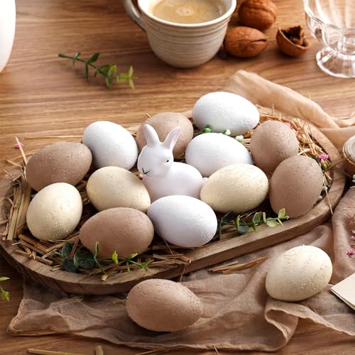 Gejoy 24 Pcs Easter Speckled Eggs Textured Plastic Eggs Neutral Easter Decor Pastel Fake Chicken Eggs Easter Bowl Basket Vase Fillers Rustic Spring Easter Decor for Home Table Egg Hunts (Matt) - style: Matt