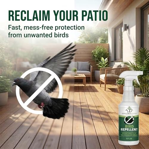 Bird Repellent Spray, Outdoor Formula for Roofs & Home,16oz | Keep Birds Away – Pigeon, Woodpecker, Sparrow, Duck & Goose Deterrent, Efficient Bird Spray for Yards, Patios, Balconies