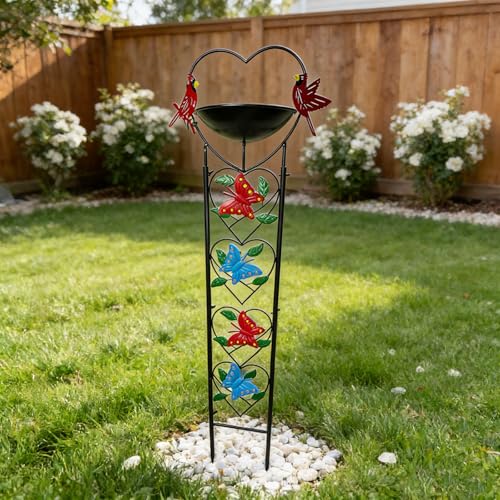 Butterfly Bird Bath Garden Trellis for Climbing Plants Outdoor, Cardinal Bird Feeder for Wild Birds, Garden Decorations for Gifts(37x10 inch)