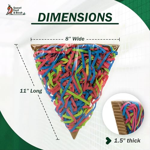 Sweet Feet and Beak Pizza Party Slice, 8" Bird Shredding and Foraging Toy | Food Grade Shred and Cardboard, Hanging Bird Toy with Nickel Chain and Quick Link. Hide Seeds, Pellets, or Treats, Bird-Safe