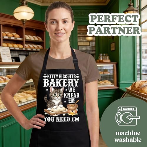 Kitty Biscuits Bakery Sourdough Baking Apron for Women with Large Pockets - Funny Baking Aprons, Adjustable Kitchen Apron for Bread Making, Grilling - Unique Sourdough Gifts for Bakers & Moms - C13 - color: Kitty Biscuits Bakery