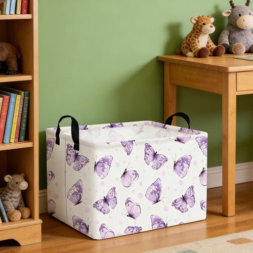 Rectangular Purple butterfly basket,Books Storage Basket,Collapsible Storage Bin,Cute Organizer Toy Bin,Butterfly Room Decor,Gift Baskets(Little purple butterfly) - color: Little purple butterfly