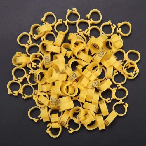 100PCS/Bag 8MM Plastic Pigeon Bands Rings, 001-100 Numbered Plastic Pigeon Bird Leg Bands Rings with Number(Yellow)