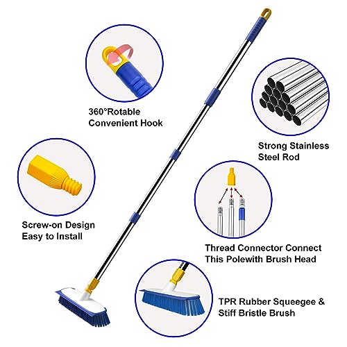 55" Extendable Floor Scrub Brush, 12" Wide Heavy-Duty 2-in-1 Scrub & Squeegee Deck Brush for Tile Grout Shower Floor, Kitchen, Restaurant, Patio & Garage Cleaning - color: Blue&white