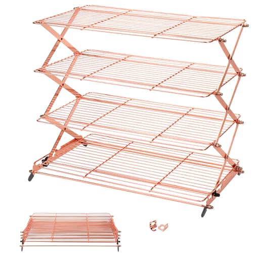 Geesta 2/3/4-Tier Collapsible Cooling Rack with Adjustable 3 Setting Design Stackable Cooling Roasting Cooking for Cookies Baking - Copper Cooking Utensils - color: Rose Gold