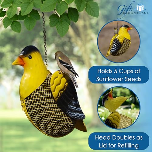 Goldfinch Metal Mesh Feeder - Garden Art Collection | Hand-Painted Metal Mesh Goldfinch Design - A Fun Gift for Bird Lovers - Holds 5 Cups of Seed