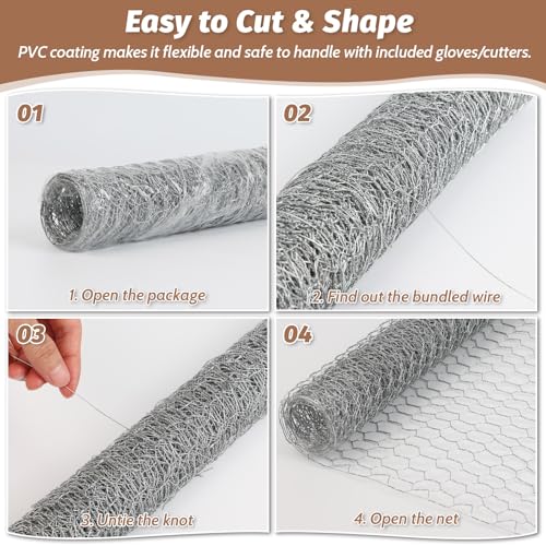 Floral Chicken Wire for Craft, 15.7 Inch x 10 FT Lightweight Galvanized Hexagonal Chicken Wire Netting, Silver Chicken Wire Fence for Garden Poultry Chicken Wire Mesh with Gloves, Wire Ties, Plier - size: 15.7 Inch x 10 FT