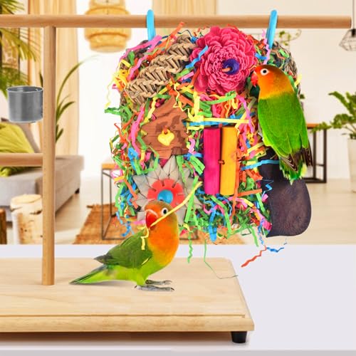 KATUMO Bird Toys - Parrot Grass Mat Foraging Wall Toys Shredder for Cockatiel, Conure, Lovebird, Budgie, Parakeet - Small Medium Birds - color: Green+Colorful
