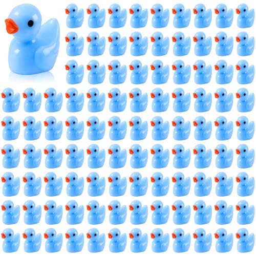 100 Pcs Mini Resin Ducks Tiny Ducks Miniature Duckies Bulk Figures for Garden Micro Landscape Home Prank Game Micro Landscape Aquarium Dollhouse Ornament DIY Handmade School (Blue) - color: Blue