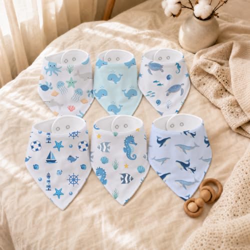 Baby Organic Cotton Teething Cloth Newborn Baby Burp Cloth Bandana Drool Cloth for Drooling Cotton Baby Gifts - color: Ocean Animal