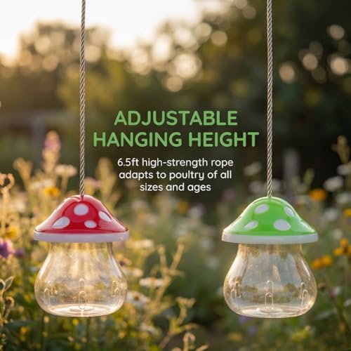 Hanging Chicken Peck Toy，2-Piece Mushroom-Shaped Chicken Enrichment Toys Boredom Busters，Slow-Feed Chicken Toys for Coop-Red & Green (Red & Green) - color: Red & Green