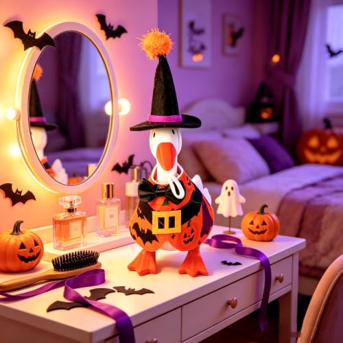 7In Halloween Witch Desk Goose Outfits Cute Desktop Geese accessories | Halloween Costumes with Black Hat Bow Tie Mini Halloween Desk Goose Clothes for Magnetic Goose Statue Decor Holiday Gifts