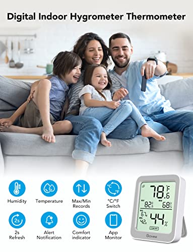 Govee Indoor Hygrometer Thermometer 3Pack H5075 with Bluetooth App Control | Room Temperature Humidity Meter, 164ft Remote Monitor, Smart Alerts, 2 Years Data Storage Export, for Bedroom Wine Cellar - color: Grey, size: 3 Pack