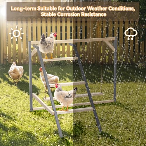 PETSFIT Chicken Perch, Solid Wood & Rustproof Iron Roosting Bar with Swing | Fits 8-10 Chickens, Promotes Natural Exercise, Easy to Assemble and Clean, Backyard Coops and Farms, All-Weather Outdoor Use - size: 43"Lx36"Wx32"H