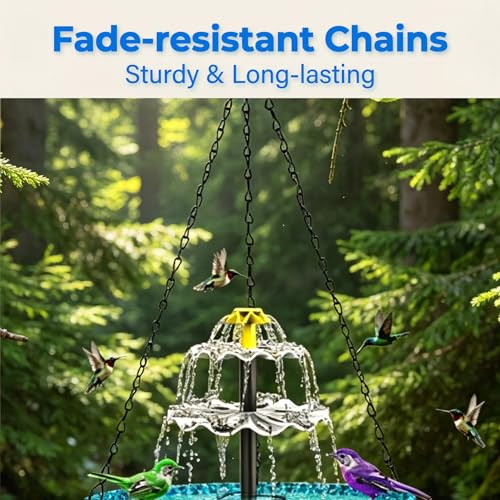 Solar Cascade Hanging Bird Bath, 3-Layer Powered Birdbath Fountain, Blue | Outdoor Water Dispenser for Hummingbirds, Hummingbird Bath Shower Bowl for Garden Yard - color: Blue