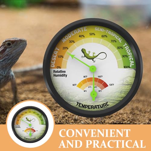 3“ x 3" x 0.9" Reptile Thermometer and Humidity Gauge | Terrarium Thermometer and Hygrometer | Mechanical No Battery | Gecko Lizard Turtle Tank Humidity Meter