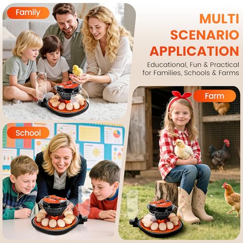 12 Egg Incubator for Hatching - Chicken, Duck, Quail & Goose – Automatic Egg Turner, Temperature & Humidity Control, Digital LED Display, Auto Water Refill System – Starter Kit with Plush Chick House