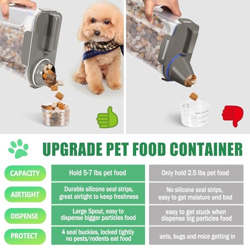 Dog Cat Food Storage Container with Cup (Dark Olive, 5L) | Pet Food Pourable Container Airtight with Large Spout, BPA-Free Plastic Food Dispenser for Pet Food, Bird Seed, Rice, Flour - color: Dark Olive, size: 5L