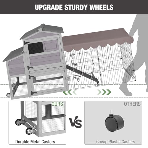 79‘’ Chicken Coop with Wheels, Wooden Hen House with Large Nesting Box, Outdoor Poultry Cage with Leakproof Pull-on Tray, Backyard Chicken Coop with Run, Weatherproof Rabbit Hutch