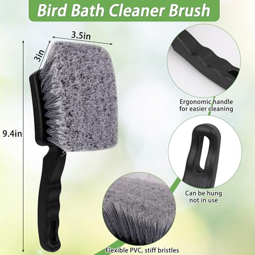 5P Bird Bath Brush Kit, Hard Silk Bristle Bird Bath Cleaner Brush | 1P Hard Silk Bristle Bird Bath Brush, 2P Hummingbird Feeder Scrub, 1P Steel Wire Scrub, 1P Clean-cloth For Bird Bath Cleaner
