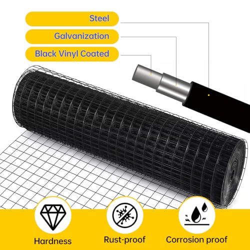 Hardware Cloth, 1/2 inch 48" x 100' Galvanized Chicken Wire Fence, 19 Gauge Vinyl Coated Wire Mesh Roll, Black Welded Wire Fencing Roll Gopher Wire Mesh Roll for Garden Fencing Rabbit Snake Wire - color: 48" x 100' Black