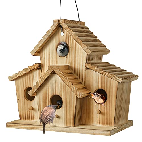 Bird Houses for Outside,Bluebird Finch 4 Room Outdoor Bird Houses for Garden, Up to 4 Bird Families, Large Hole for Bird Families' Needs