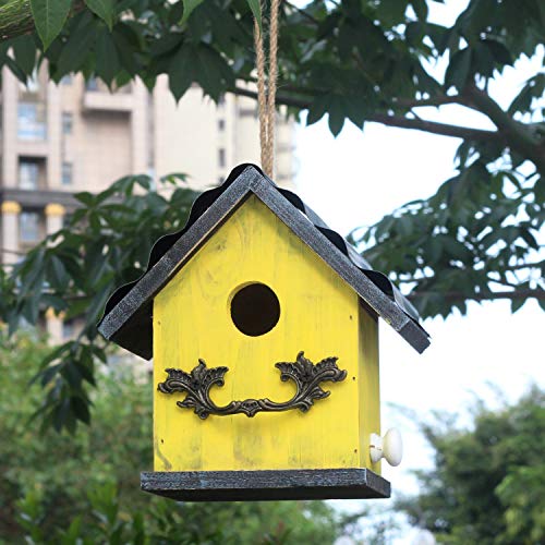 Bird House for Outside, Resting Place for Birds, Hanging Natural Wooden Bird Nest, Bluebird House Handcrafted Hut (Yellow) - color: Yellow