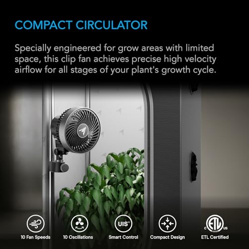 AC Infinity CLOUDRAY S4 Ultra Compact Grow Tent Fan 4 Inch Precision | Precision 10 Dynamic Wind Speeds, 10-Level Oscillation, IP-54 Weatherproof, High-Velocity Air Circulation for Grow Tents - size: 4", Auto Oscillation