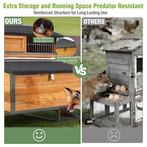 GUTINNEEN Large Chicken Coop with Run, Mobile Chicken Tractor for 6-8 Chickens, Upgraded Metal Frame Hen House with Wheels, 6 Nesting Boxes, Metal Pull-Out Tray, Asphalt Roof - size: 76.65"L x 53.81"W x 36.81"H