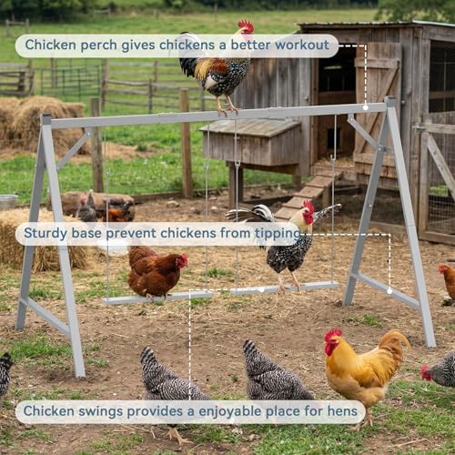 Chicken Perch Swing, Chicken Roosting Bars for 6–8 Chicken, Grey | With 2 swings, Made of Premium Metal with a Sturdy Structure, Indoor & Outdoor Use, Easy to Install and Clean