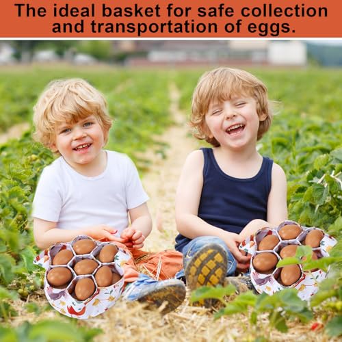 Egg Collecting Basket, Egg Basket for Gathering with 7 Pouches | Canvas Egg Basket for Chicken, Duck, Goose, Bird, Various Poultry Collection (Cartoon Chicken Style - style: Cartoon Chicken Style 3