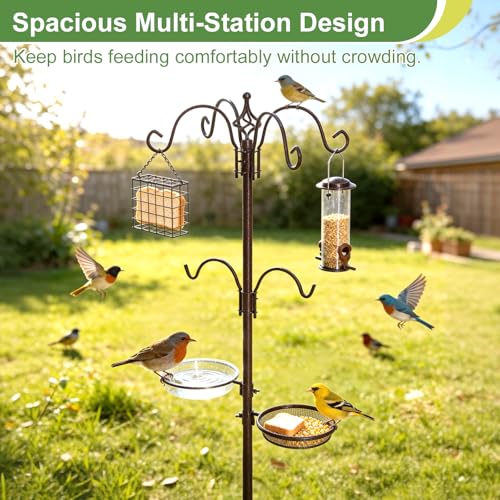 94" Bird Feeding Station Kit with Multiple Hooks, Heavy Duty Metal Bird Feeding Station with Seed Tray & Mesh Basket, Easy Assembly Ground Mounted Bird Feeder Pole for Garden Yard Outdoor - size: 94"Bird Feeding Station