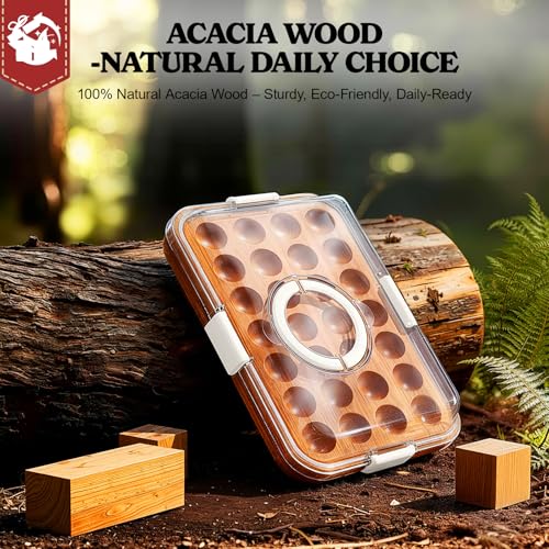 Deviled Egg Containers with Lid, Acacia Wooden Base with 28 Slots | Portable Deviled Egg Platter Carrier Holder Trays, Elegant appearance, Strong Durability, for Party and Home Kitchen - color: White