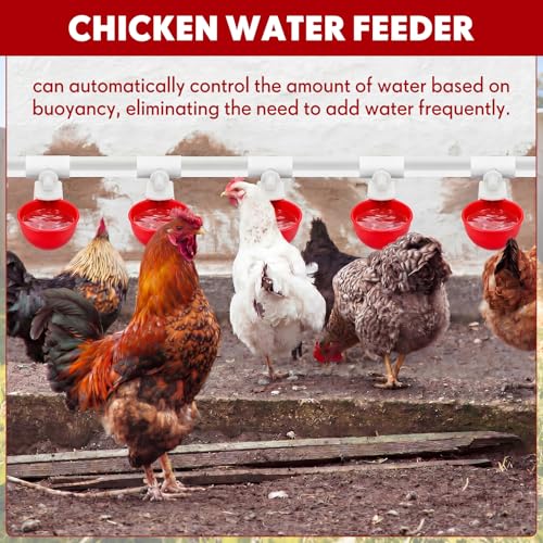 LemonRoad 30 Set Automatic Chicken Waterer Cups with 1/2" PVC Tee Fitting Chicken Drinking Bowl, Poultry Drinker Mounting Hole Opener,Water Dispenser Feeder for Duck, Goose, Pigeon(Light Red) - color: Light Red