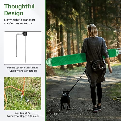 Temporary Fence with Posts 4' x 65' Suitable for Backyard, Garden | Boundary Chicken Fence with Double Spiked Fiberglass Posts & Windbreak Rope, Portable Non Electric Fence Netting - size: 4' x 65'