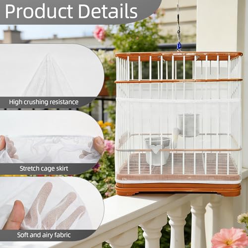 Bird Cage Seed Catcher Guard, Adjustable Stretchy Net Cover for Parrot Enclosures, Bird Cage Skirt Netting, Seed Catcher for Protective Shield for Parrot Enclosures (White) - color: White