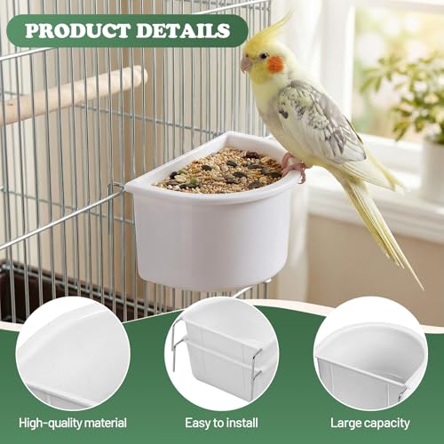 2 Pieces Bird Feeding Dish Bird Cage Accessories, Easy to Install, Hanging Feeding Bowl Parrot Cage Feeder Sturdy for Budgie, 10.9cmx9.8cmx5.4cm