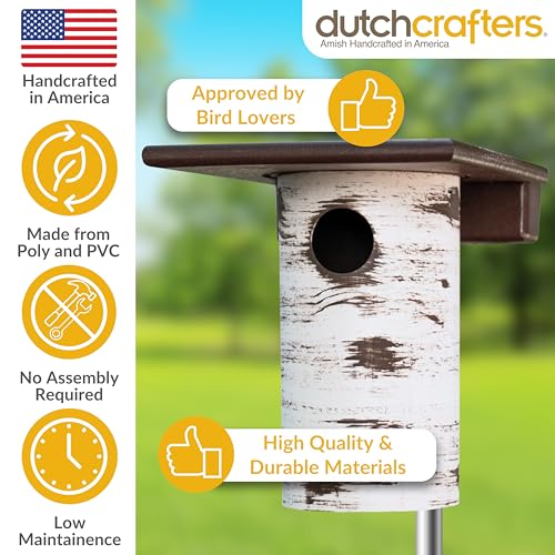 DutchCrafters Pole Mount Gilbertson Bluebird House with Removable Base, Durable Weatherproof Birdhouse Blue Bird Nesting Box for Outdoors (Poly Roof, 1 1/2" Entrance Hole) - color: Poly Roof