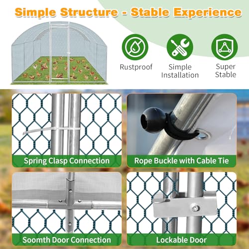 Outvita 19.5 x 10 FT Large Metal Chicken Coop Walk-in Poultry Cage | Waterproof Anti-UV Round Arch Cover and Galvanized Mesh Support Ducks, Rabbits, Hens, Yard, Backyard or Farm Use - size: 234.0"L x 120.0"W x 78.0"H