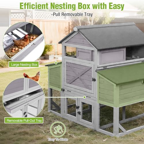 GUTINNEEN Large Chicken Coop with Run for 8-10 Chickens, Wooden Outdoor Hen House with 3-Section Nesting Box, Walk-in Poultry Cage, Pull-Out Metal Tray, Multiple Perches, Secure Ventilated Design - size: 118.1"L x 56.7"W x 49.6"H