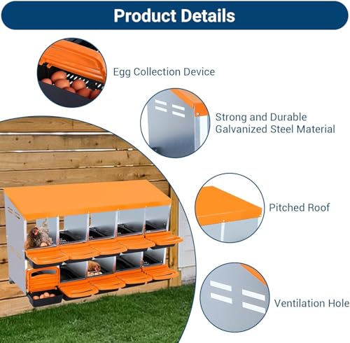 Chicken Nesting Box,Chicken Egg Laying Box with 10 Compartments, Roll Away Eggs Laying Boxes, Nesting Boxes, Indoor & Outdoor Use,Easy Egg Collection, Easy Cleaning - color: Orange, size: 10 holes
