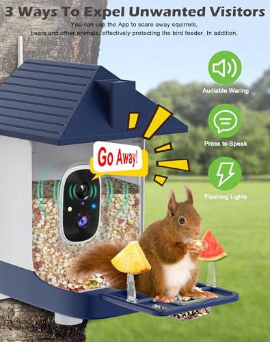 Smart Bird Feeder with Camera,5200mAh Battery with Solar Panel,4K Native Resolution Live View,AI Species Identification,Auto Capture & Instant Arrival Alert, Ideal Gift for Bird Lovers -Blue - color: Blue