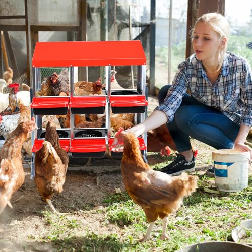 6-Hole Chicken Nesting Box with Removable Lid, Metal Chicken Coop with Roll Away Design/Easy Egg Collection/Ventilation Holes, for Chicken Coops, Duck Coops and Hens - color: Red, size: 6 holes with legs