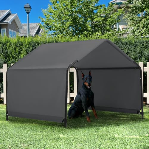 Dog Shade Shelter Outdoor 4'x4'x3' Tent for Large Medium Dogs, Outside Sun Rain Canopy Pet House for Livestock Pigs Cats with Waterproof Roof Ground Nails,Dark Gray - color: Dark Grey
