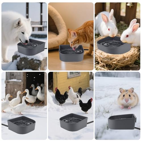 Heated Water Bowl for Cats Rabbits, Hanging Dog Heating Dish for Cage Kennel Anti-Freeze, No Spill Heated Bowl for Rabbits Chickens Birds Small Animals, Indoor/Outdoor Use, 1L - size: 1 L