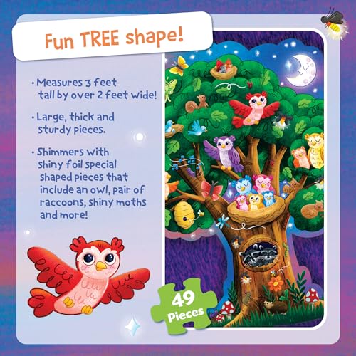 Peaceable Kingdom Shimmery Hoot Owl Hoot 49 Piece Floor Puzzle | A giant floor puzzle that builds focus and patience. Ages 3+. - style: Owl