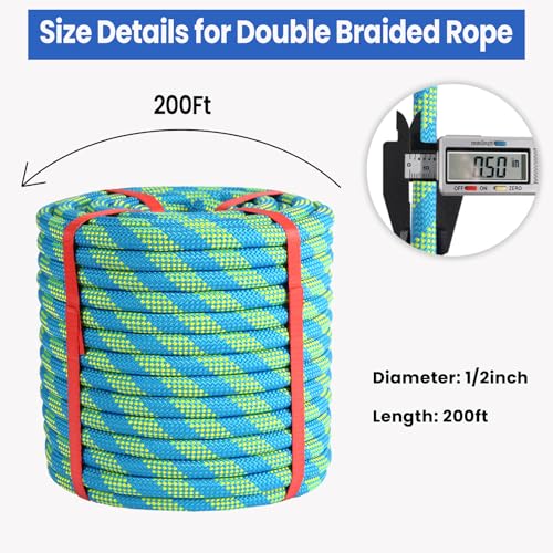 1/2 inch x 200ft Arborist Tree Climbing Rope – 48 Strand Polyester Static Bull Rope, 9000lb Breaking Strength – Heavy Duty Utility Line for Swing Pulling, Outdoor, Marine Use – ASTM F2116 Certified - size: 1/2IN x 200FT, style: Blue