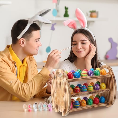 Egg Holder Countertop, 3 Tier /36 Hole Wooden Fresh Egg Storage Holder, Wood Collecting Tray Racks Engraved Farm Panel Rustic Farmhouse Organizer with Handle for Kitchen Easter Display Store