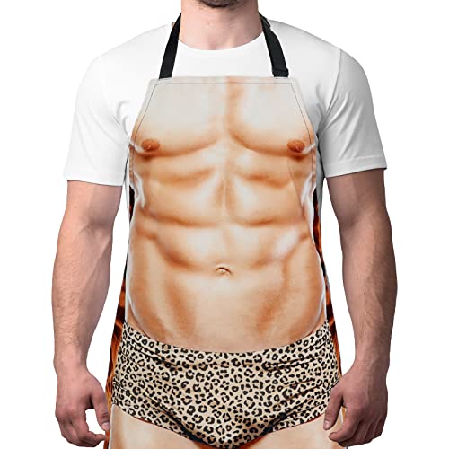 Funny Men Cooking Grilling Aprons Muscles Guy BBQ Funny Gag Gifts for Christmas, White Elephant Gift Exchange (Muscleman 2, One Size) - color: Muscleman 2